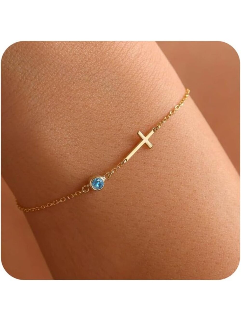 Trendy Gold Birthstone Cross Bracelet for Women - Non-Tarnish, Stylish Jewelry